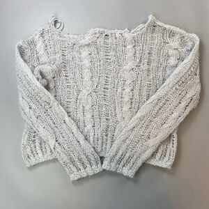 ZARA Sweater Womens XS Light Gray Cable Open Knit Distressed Ballet Fairy Boho